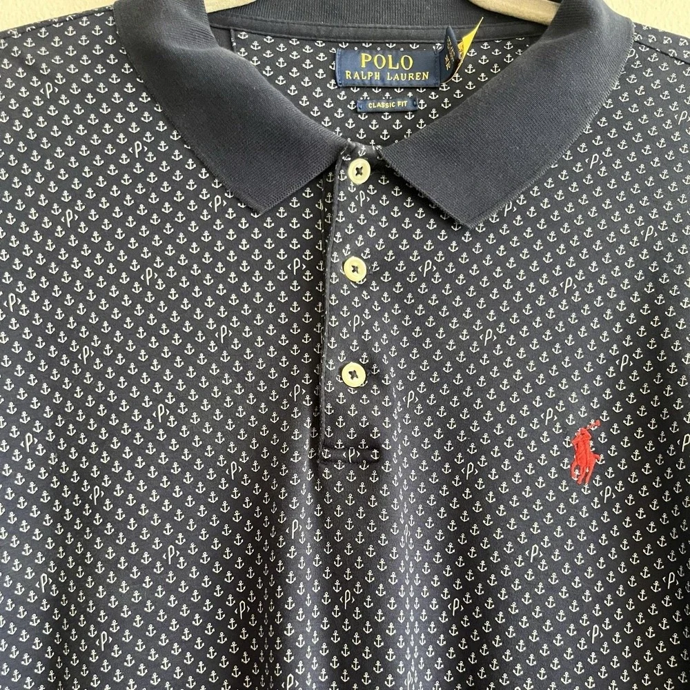 Polo Ralph Lauren Polo Shirt Mens XL Blue Anchor Print Short Sleeve Pony Logo